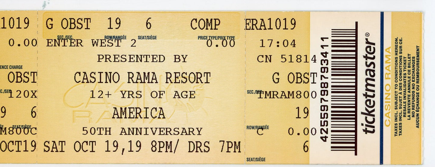 America Concert Ticket Casino Rama (Orillia, 2019)