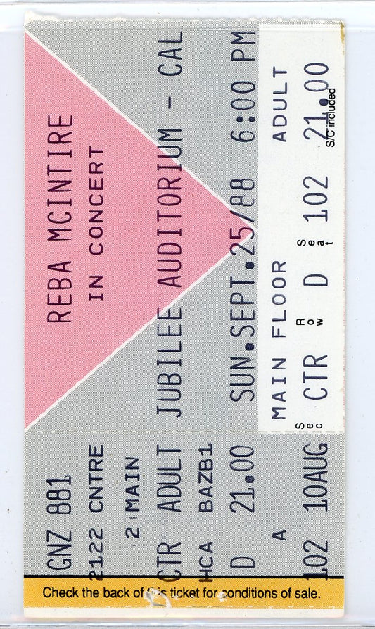 Reba McIntire Vintage Concert Ticket Jubilee Auditorium (Calgary, 1988)