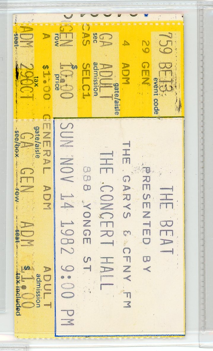 The Beat Vintage Concert Ticket The Concert Hall (Toronto, 1982)