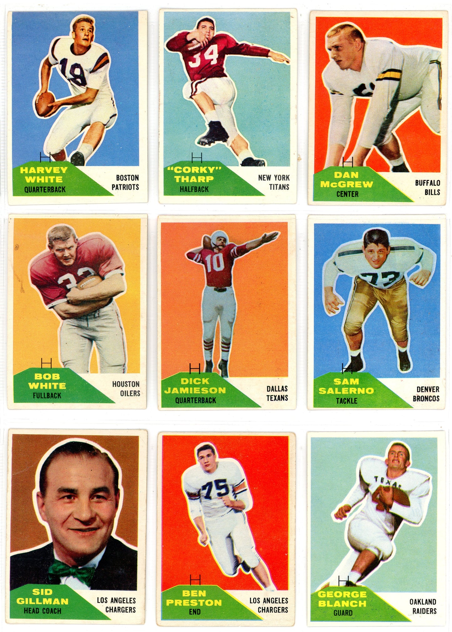 1960 Fleer AFL Inaugural Football Cards Complete Set (132 Cards) Jack Kemp Rookie