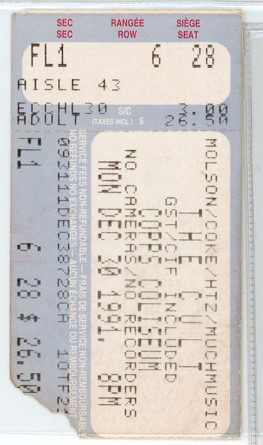 The Cult Vintage Concert Ticket Stub Copps Coliseum (Hamilton, 1991)