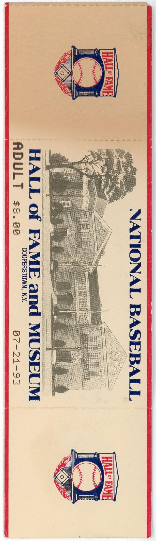 1993 National Baseball Hall of Fame and Museum Admission Vintage Ticket