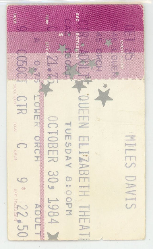 Miles Davis Vintage Concert Ticket Stub Queen Elizabeth Theatre (Toronto, 1984)