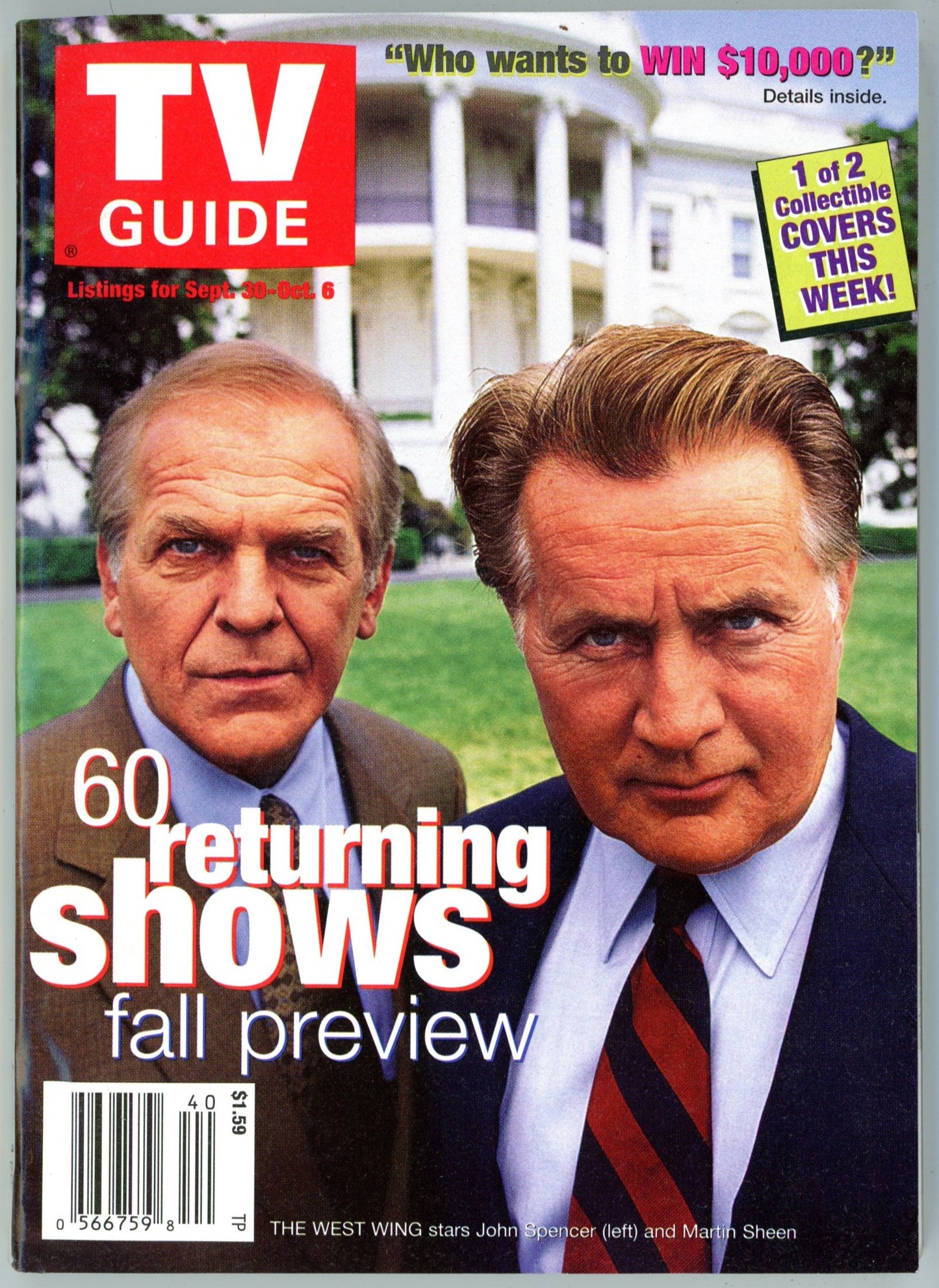 TV Guide Canada Vintage Magazine (September 30-October 6 2000) Newsstand John Spencer Martin Sheen