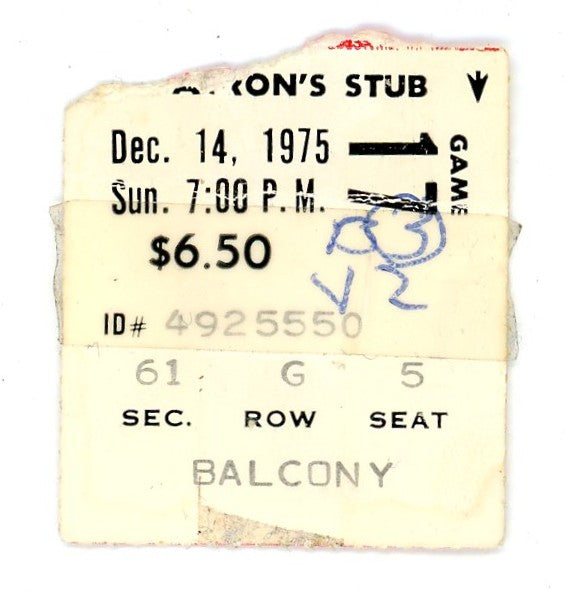 Boston Bruins vs. Vancouver Canucks Vintage Ticket Stub Boston Garden (Boston, 1975)