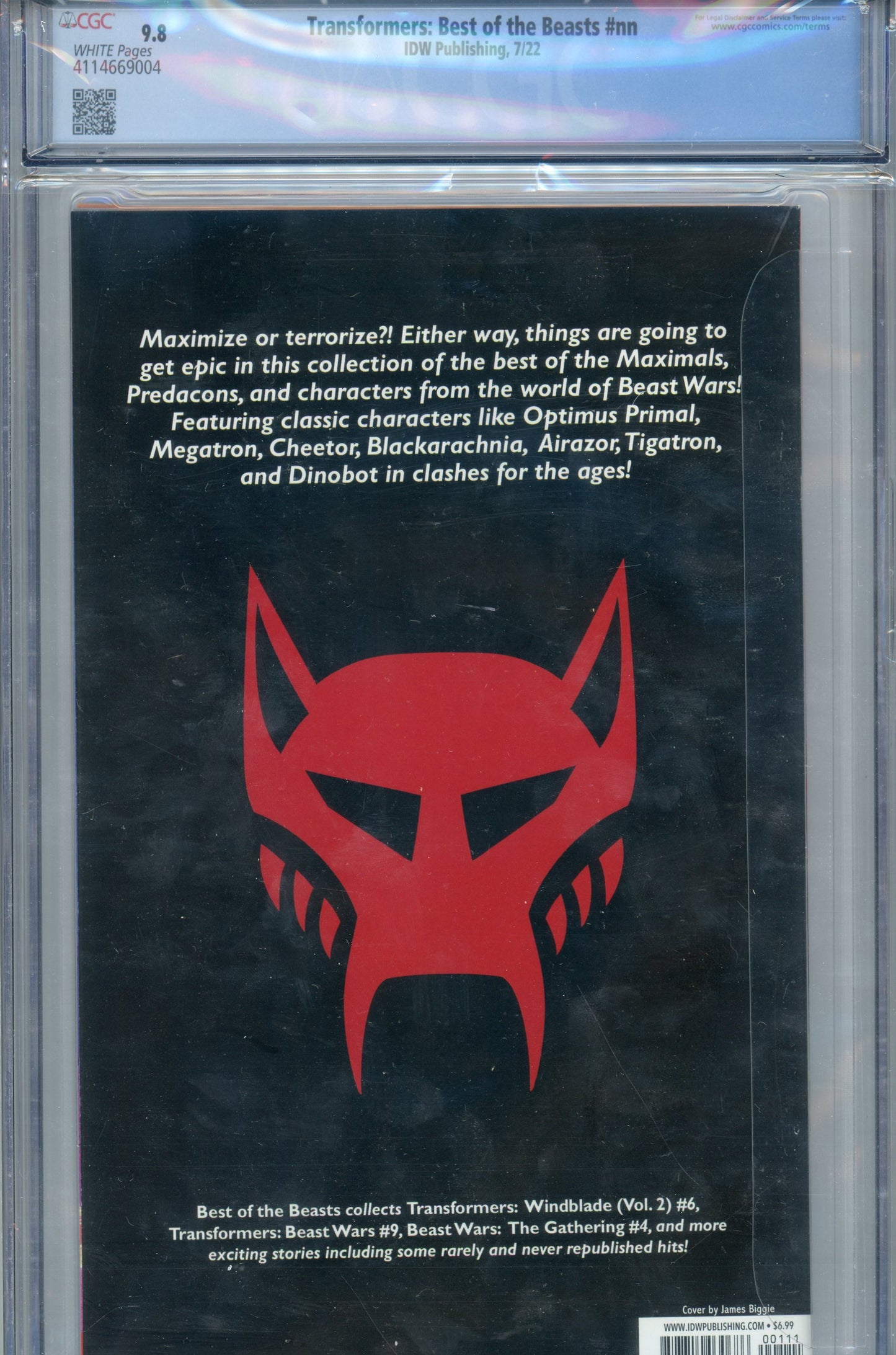 2022 IDW Publishing Transformers: Best of the Beasts Graded Comic Book CGC 9.8 James Biggie Cover
