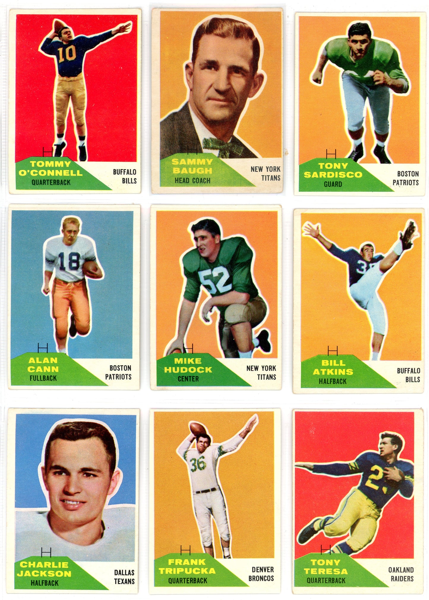 1960 Fleer AFL Inaugural Football Cards Complete Set (132 Cards) Jack Kemp Rookie