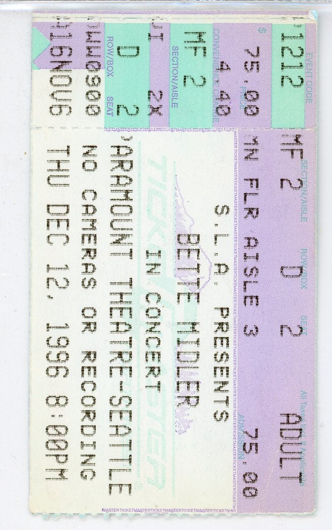 Bette Midler Vintage Concert Ticket Stub Paramount Theatre (Seattle, 1996)