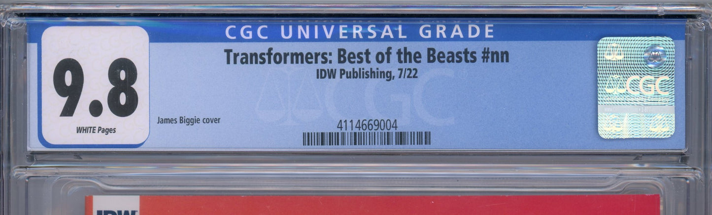 2022 IDW Publishing Transformers: Best of the Beasts Graded Comic Book CGC 9.8 James Biggie Cover