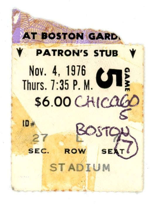Boston Bruins vs. Chicago Blackhawks Vintage Ticket Stub Boston Garden (Boston, 1976)