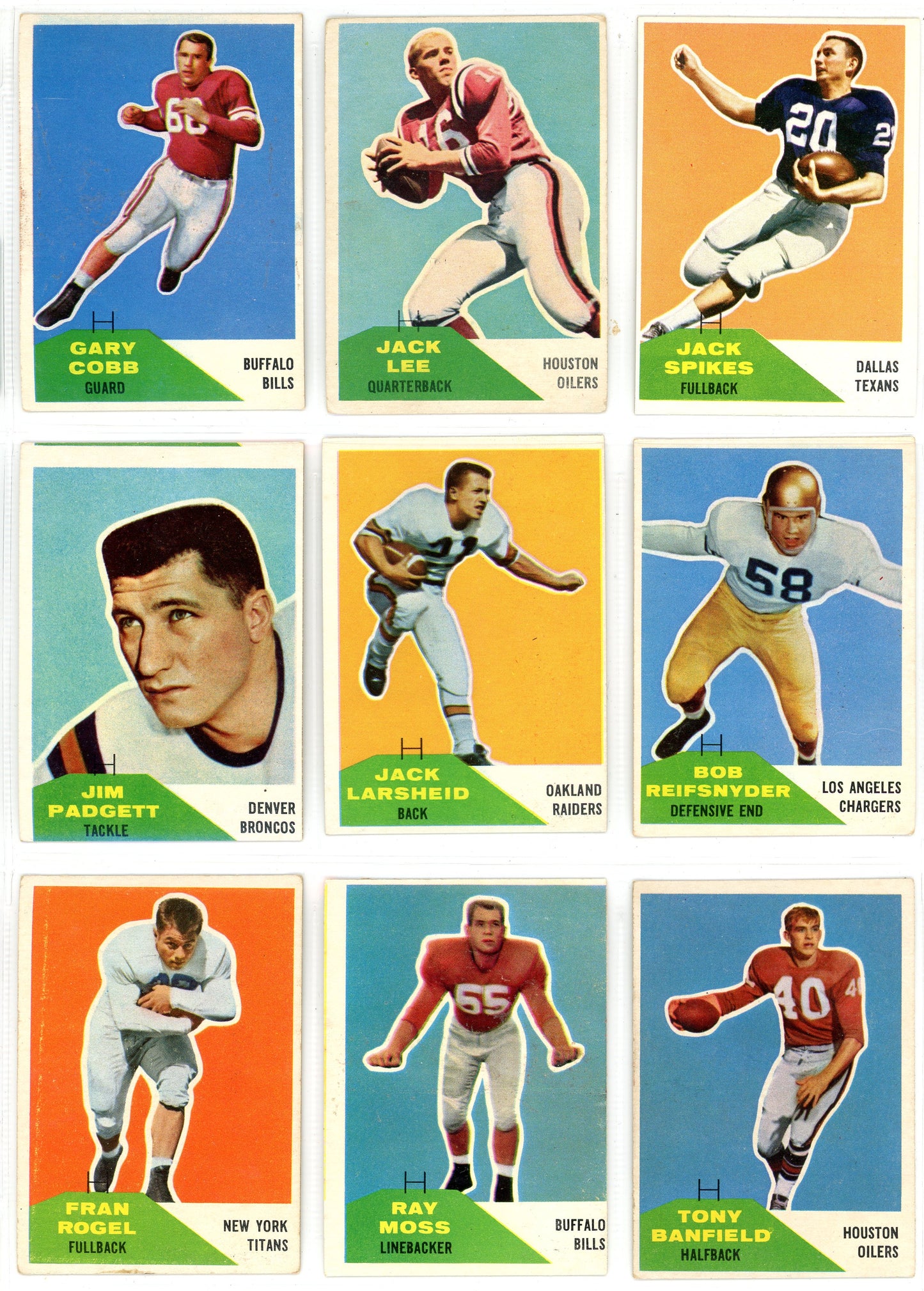 1960 Fleer AFL Inaugural Football Cards Complete Set (132 Cards) Jack Kemp Rookie