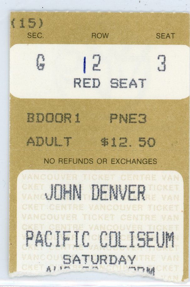 John Denver Vintage Concert Ticket Pacific Coliseum, Vancouver