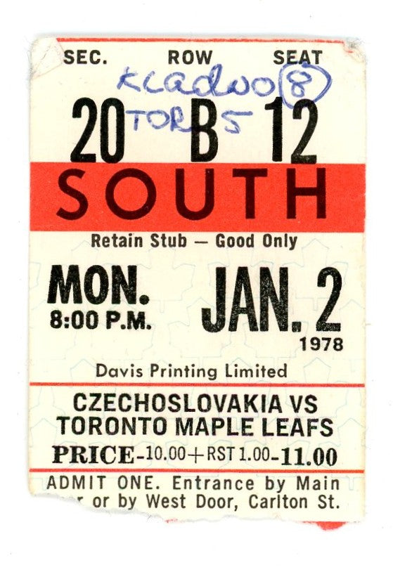 Czechoslovakia vs. Leafs Ticket Stub Maple Leaf Gardens (Toronto, 1978)