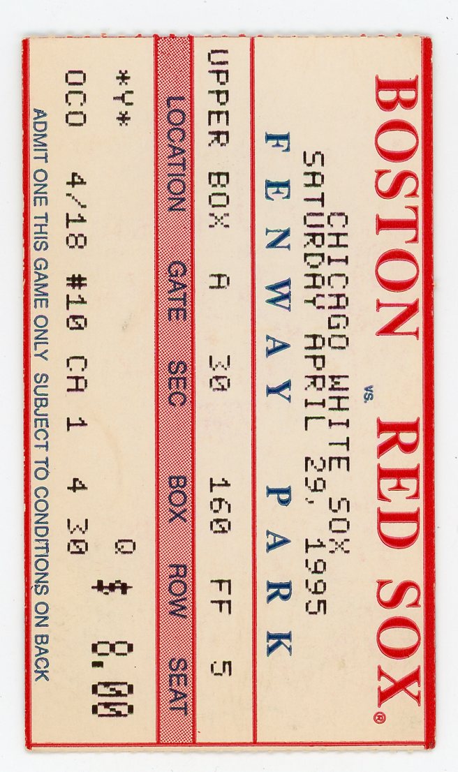 Red Sox vs. Chicago White Sox Vintage Ticket Stub Fenway Park (Boston, 1995)