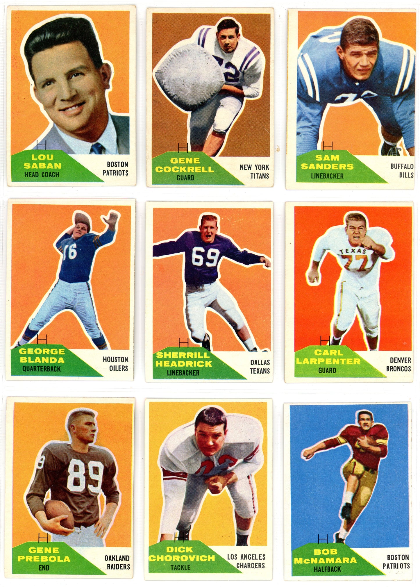 1960 Fleer AFL Inaugural Football Cards Complete Set (132 Cards) Jack Kemp Rookie