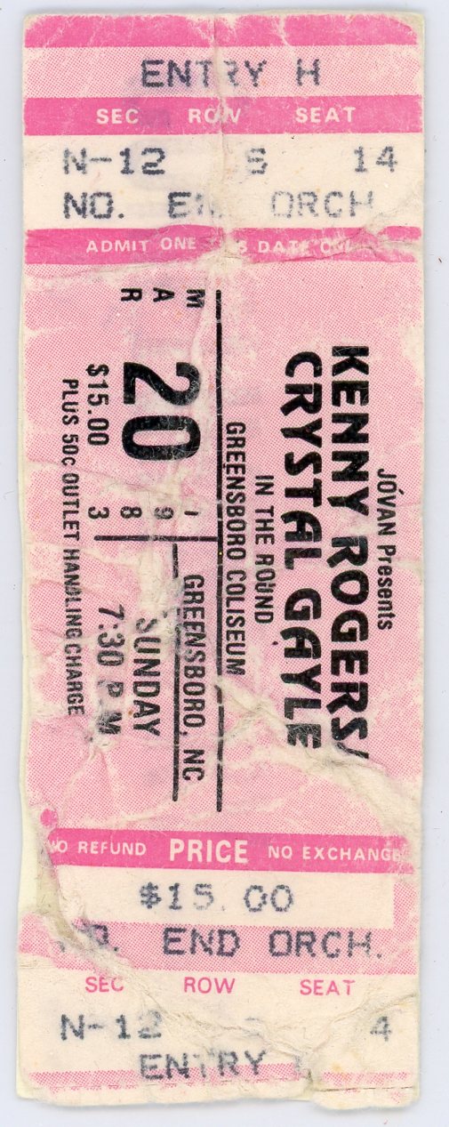 Kenny Rogers Vintage Concert Ticket Greensboro Coliseum (Greensboro, 1983)