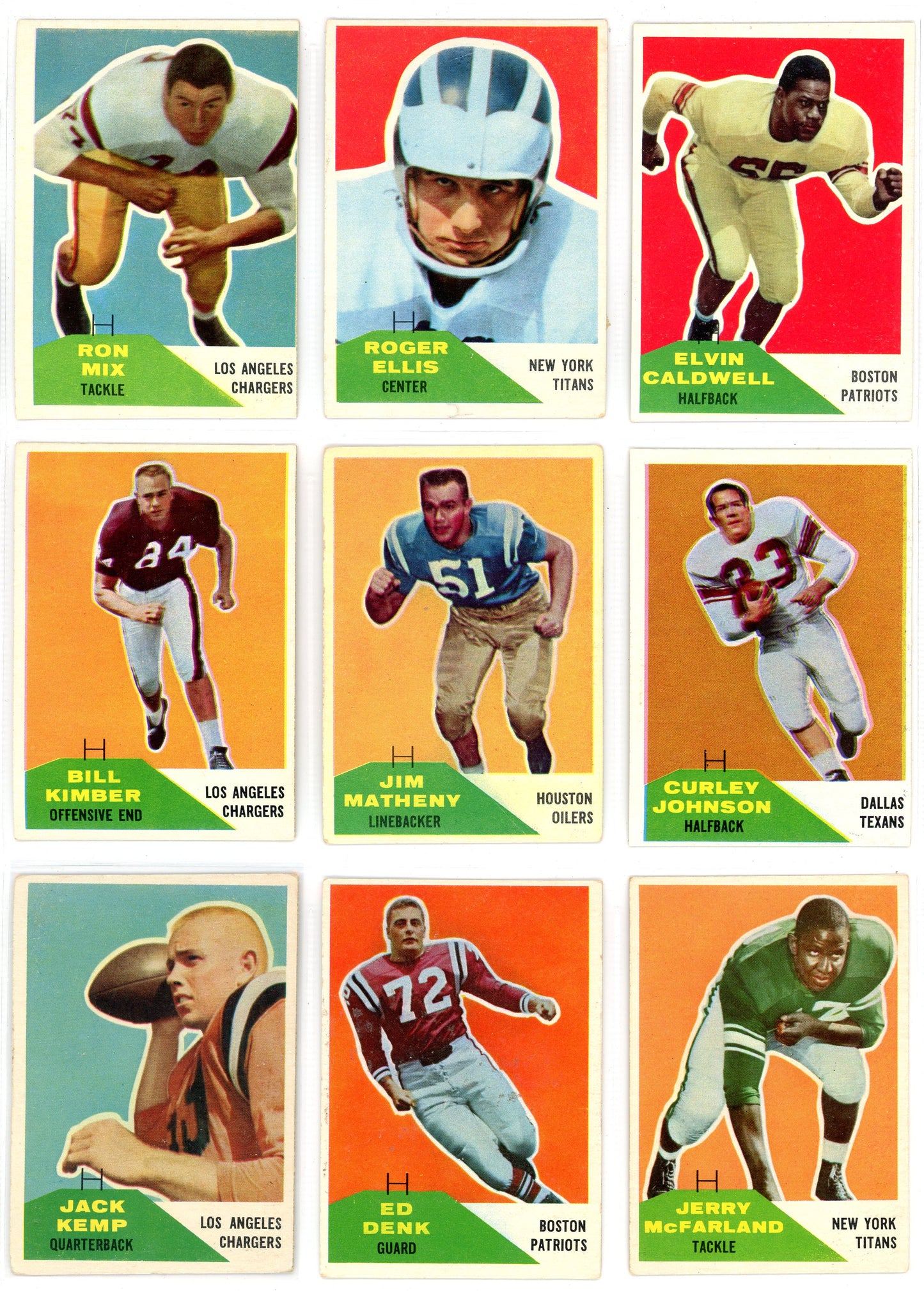 1960 Fleer AFL Inaugural Football Cards Complete Set (132 Cards) Jack Kemp Rookie