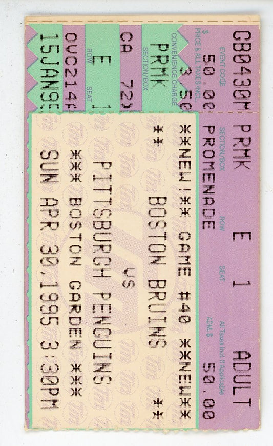 Bruins vs. Pittsburgh Penguins Vintage Ticket Stub Boston Garden (Boston, 1995)