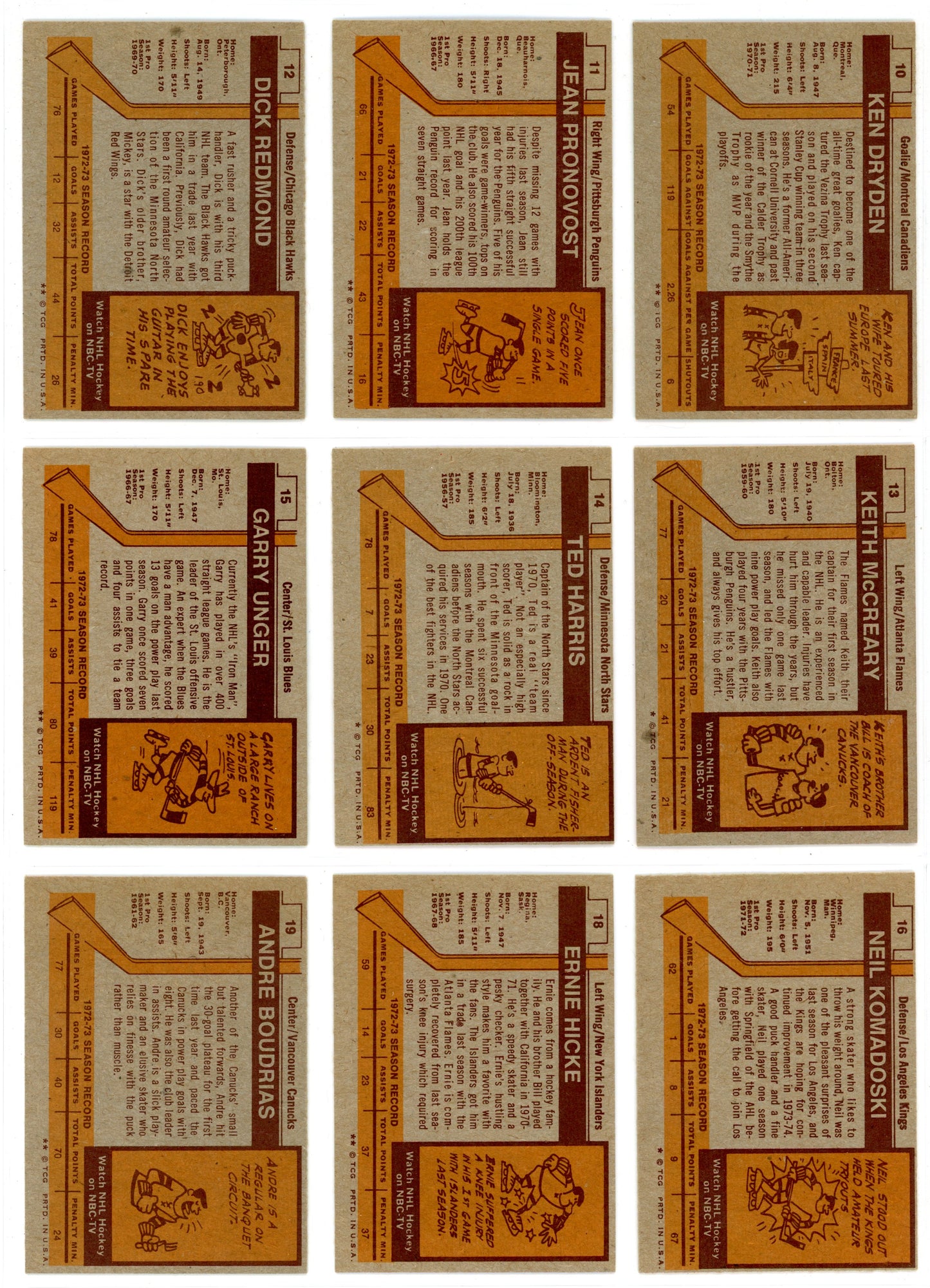 1973/74 Topps NHL Hockey Card Complete Set (198 Cards) Bobby Orr, Ken Dryden Razor Sharp!