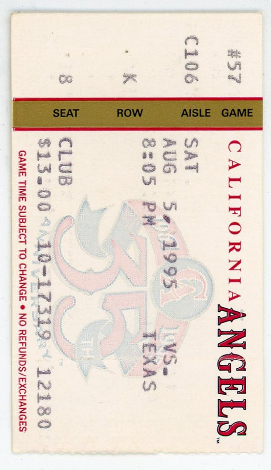 California Angels vs. Texas Rangers Vintage Ticket Stub Anaheim Stadium (Anaheim, 1995)
