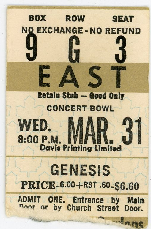 Genesis Vintage Concert Ticket Maple Leaf Gardens (Toronto,1976)