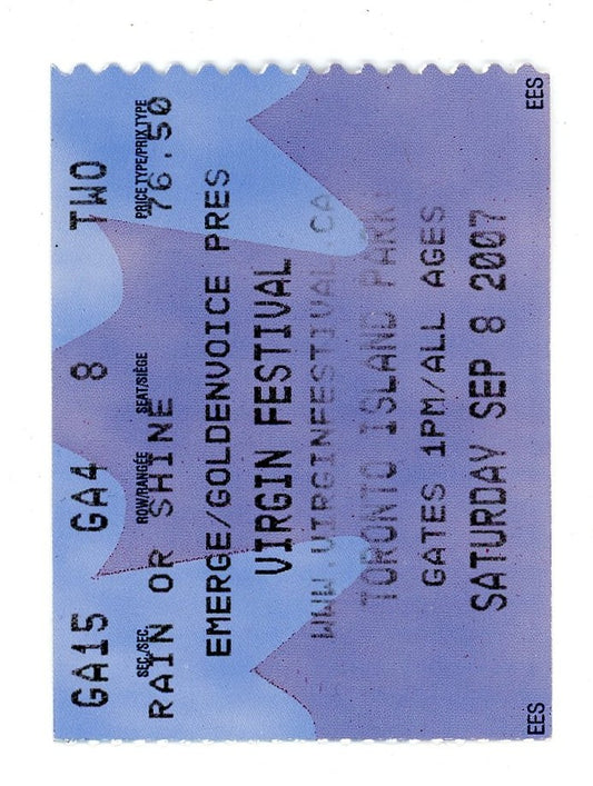 Virgin Festival Concert Ticket Stub Toronto Island Park (Toronto, 2007)