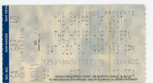 The Grapes of Wrath Vintage Concert Ticket The Horseshoe Taven (Toronto, 1998)