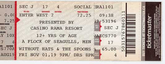 Flock of Seagulls/Men Without Hats/The Spoons Concert Ticket Stub Casino Rama (Orillia, 2019)