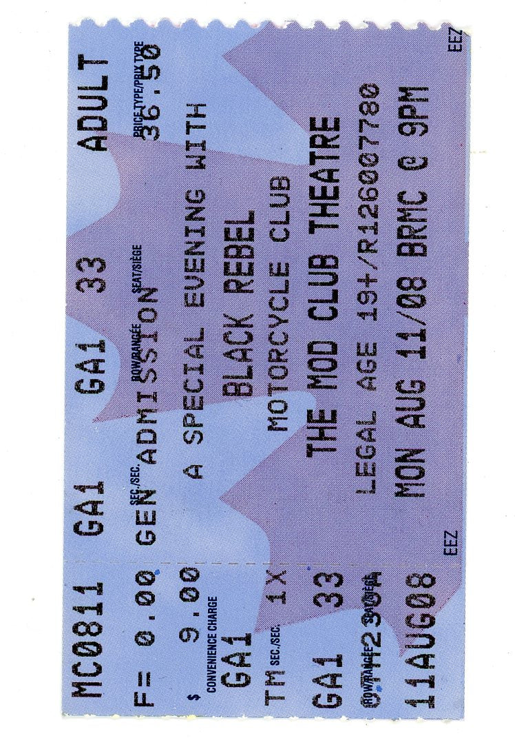 Black Rebel Motorcycle Club Concert Ticket Stub The Mod Club Theatre (Toronto, 2008)