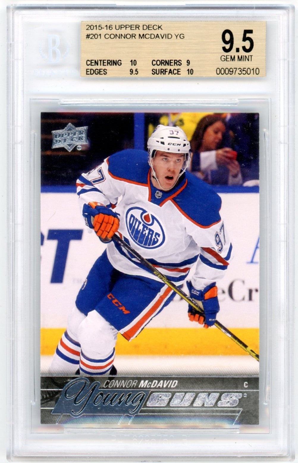 2015/16 Upper Deck Connor McDavid Young Guns #201 Graded Rookie Card BGS 9.5