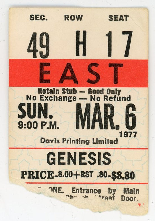 Genesis Vintage Concert Ticket Maple Leaf Gardens (Toronto, 1977)