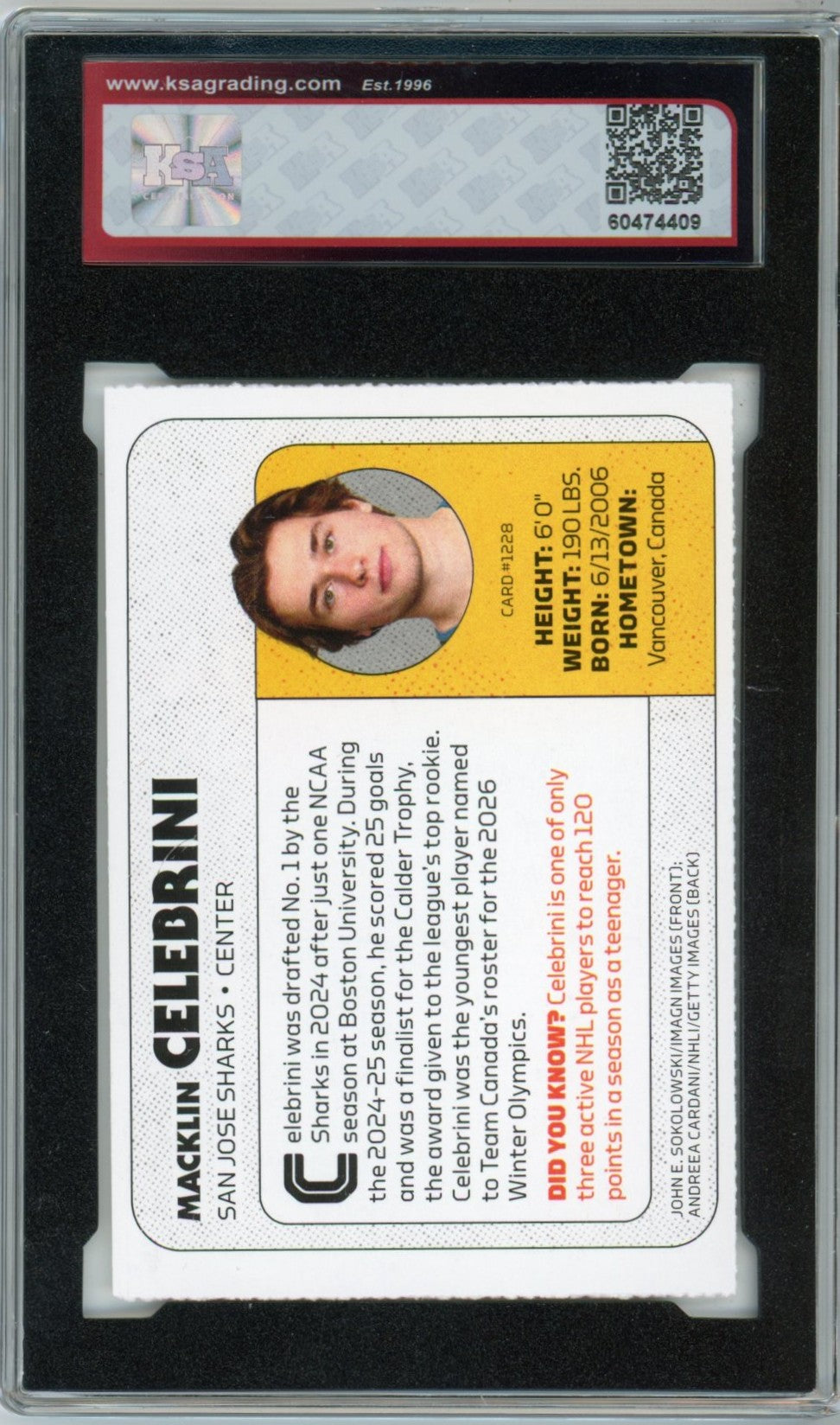 2026 Sports Illustrated for Kids Macklin Celebrini #1288 Graded Hockey Card KSA 9