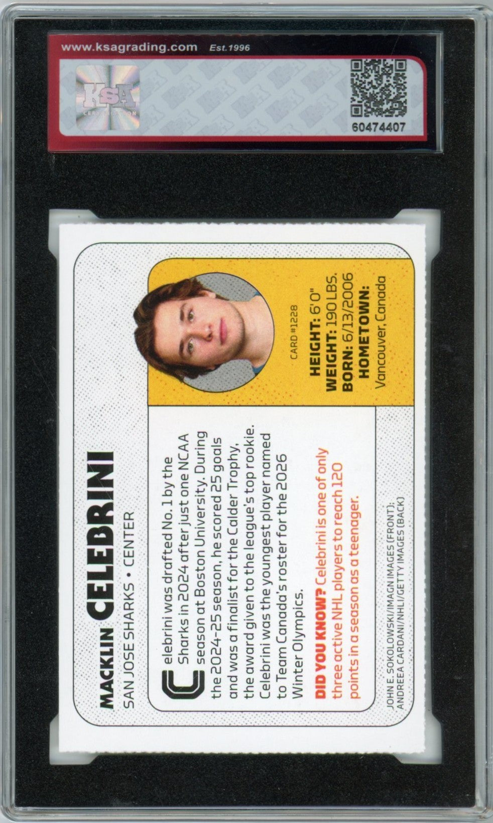 2026 Sports Illustrated Kids Macklin Celebrini #1288 Graded Hockey Card KSA 9