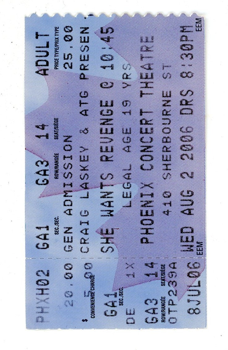 She Wants Revenge Concert Ticket Stub Phoenix Concert Theatre (Toronto, 2006)