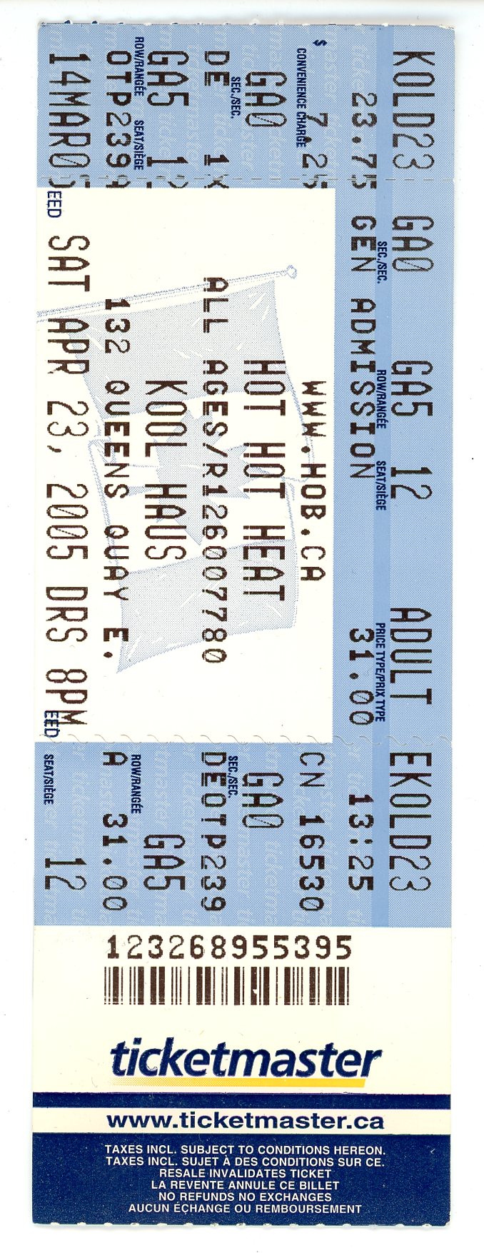 Hot Hot Heat Concert Ticket Stub Kool Haus (Toronto, 2005)