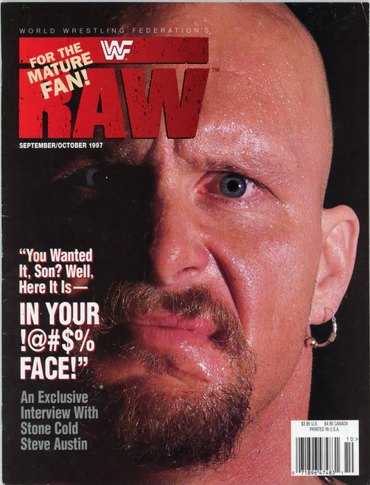 WWF WWE Raw Vintage Wrestling Magazine (September/October 1997) "Stone Cold" Steve Austin Cover