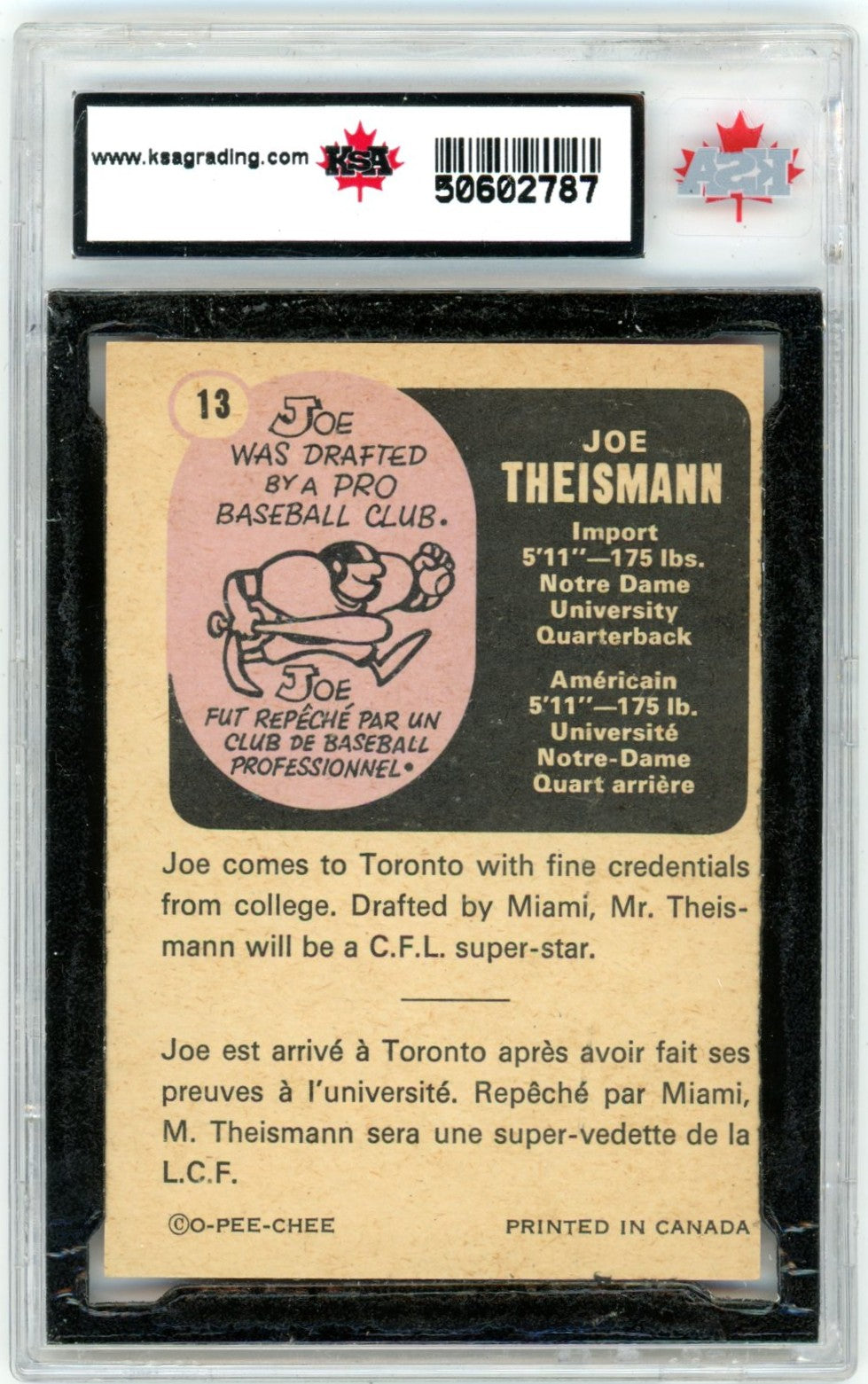 1971 OPC O-Pee-Chee CFL Football Complete Set (132 Cards) W/ Joe Theismann Graded Rookie KSA 7.5