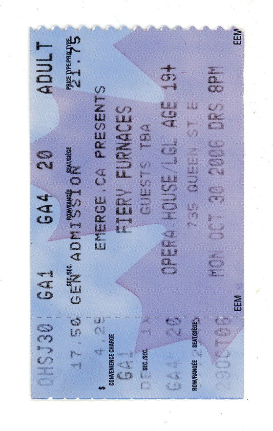 Fiery Furnaces Concert Ticket Stub Opera House (Toronto, 2006)