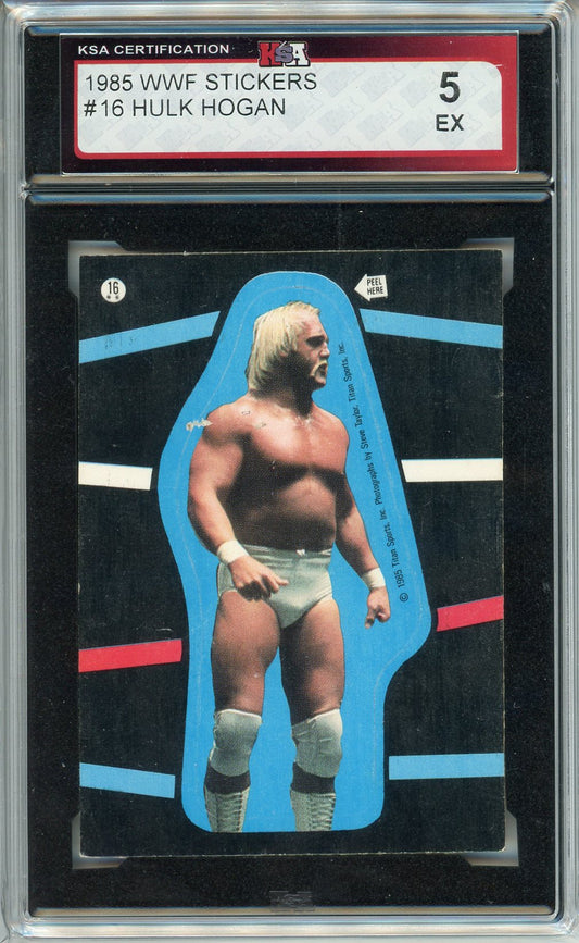1985 WWF Stickers Hulk Hogan Graded Rookie Sticker Card #16 KSA 5