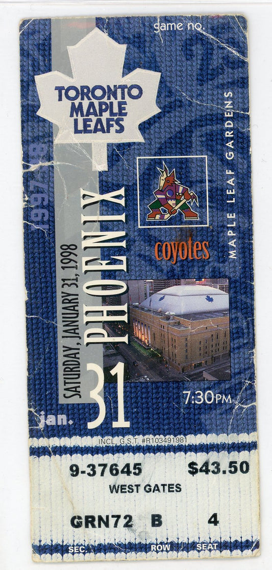 Toronto Maple Leafs vs. Phoenix Coyotes Maple Leaf Gardens 1998