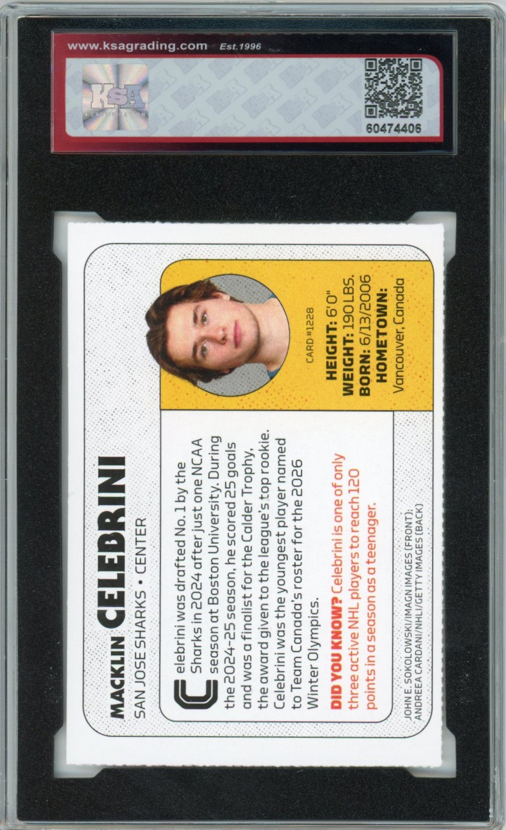 2026 Sports Illustrated for Kids Macklin Celebrini #1288 Graded Hockey Card KSA 8