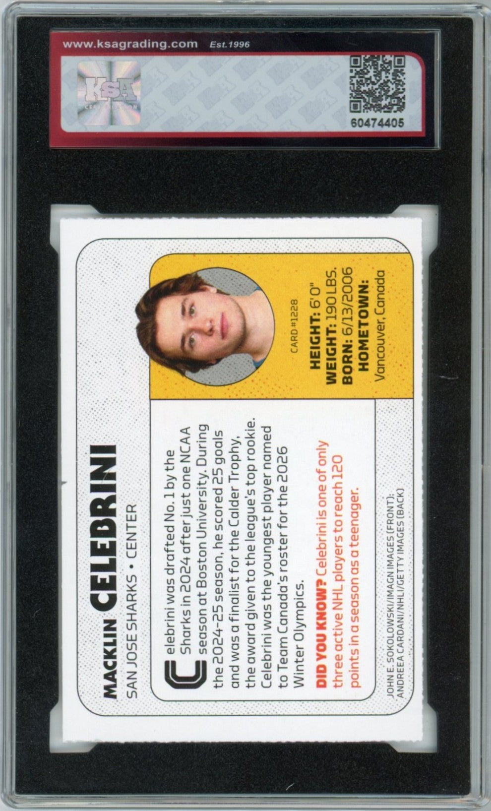 2026 Sports Illustrated for Kids Macklin Celebrini #1288 Graded Hockey Card KSA 7