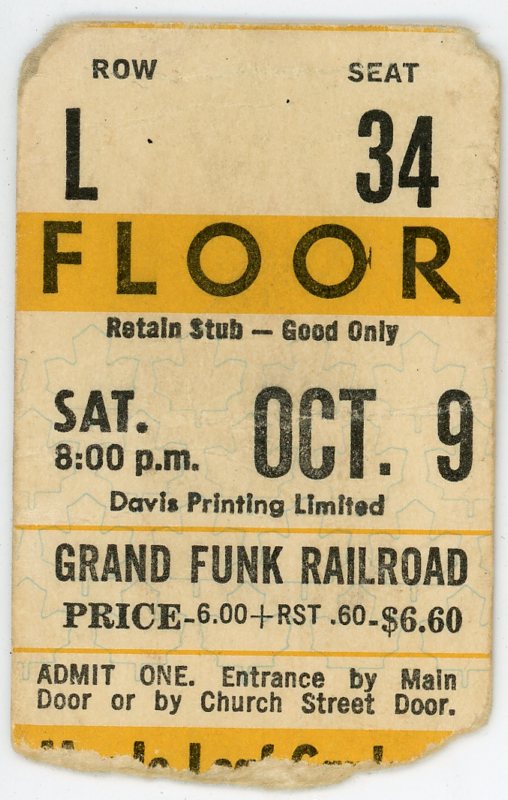 Grand Funk Railroad Vintage Concert Ticket Maple Leaf Gardens (Toronto,1971)