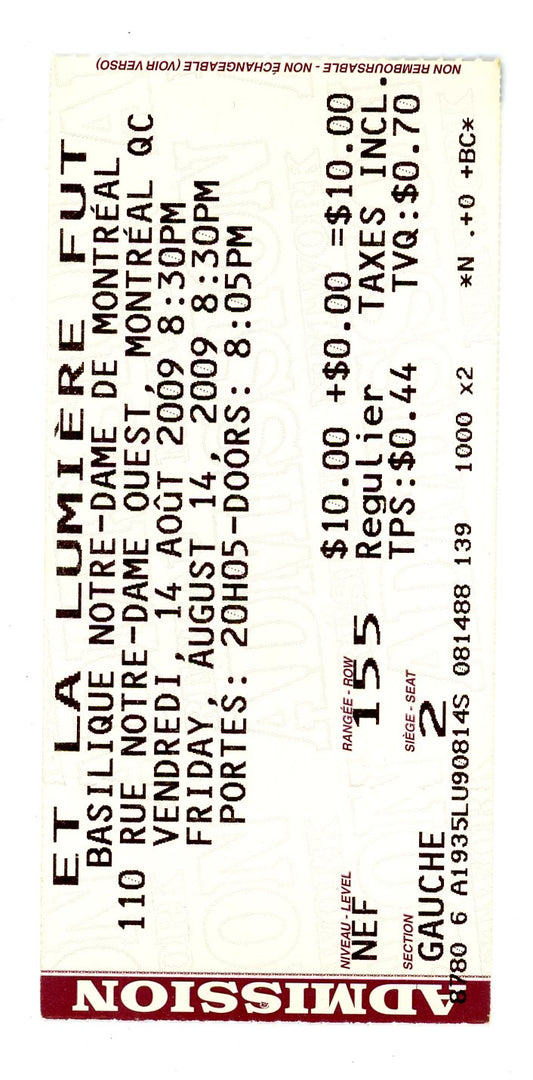 Et La Lumiere Fut (And There Was Light) Event Ticket Stub Notre-Dame de Montreal (Montreal, 2009)