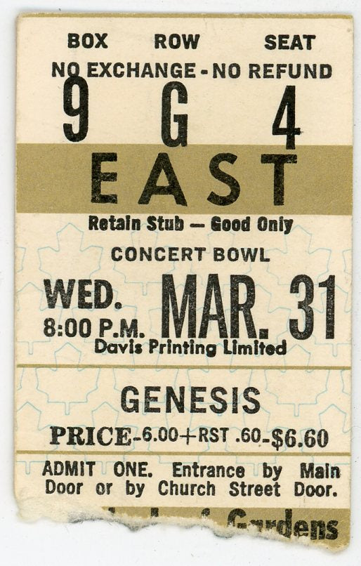 1976 Genesis Vintage Concert Ticket Maple Leaf Gardens (Toronto)