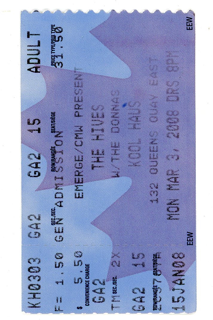 The Hives Concert Ticket Stub Kool Haus (Toronto, 2008)