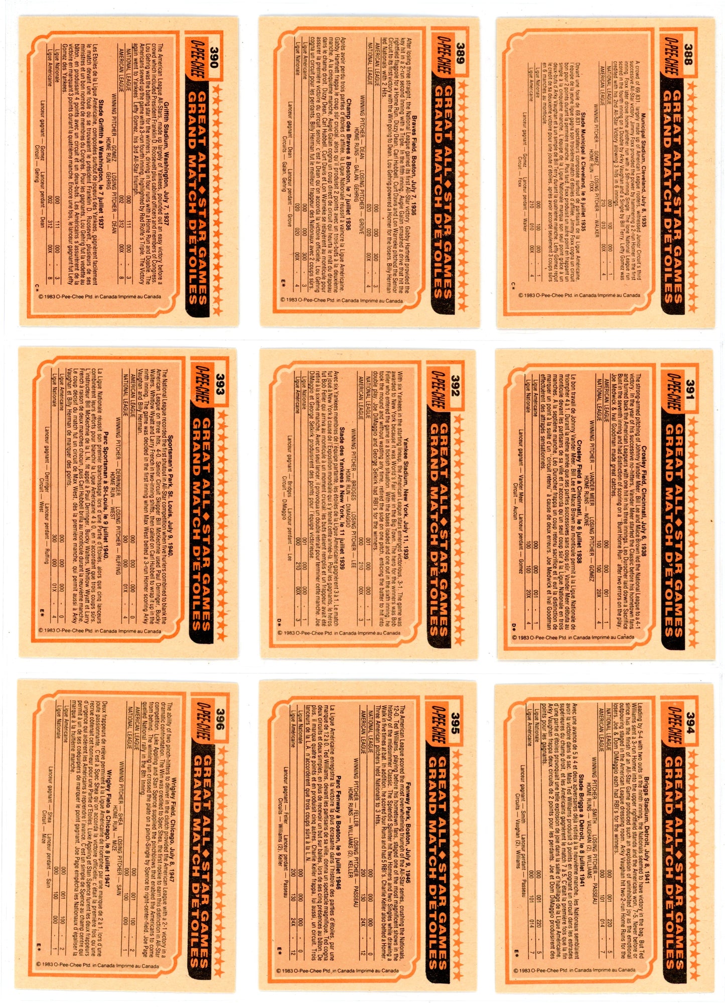 1983 O-Pee-Chee Baseball Card Complete Set (396 Cards) Ryan Sandberg, Tony Gwynn Rookie EX/NMT