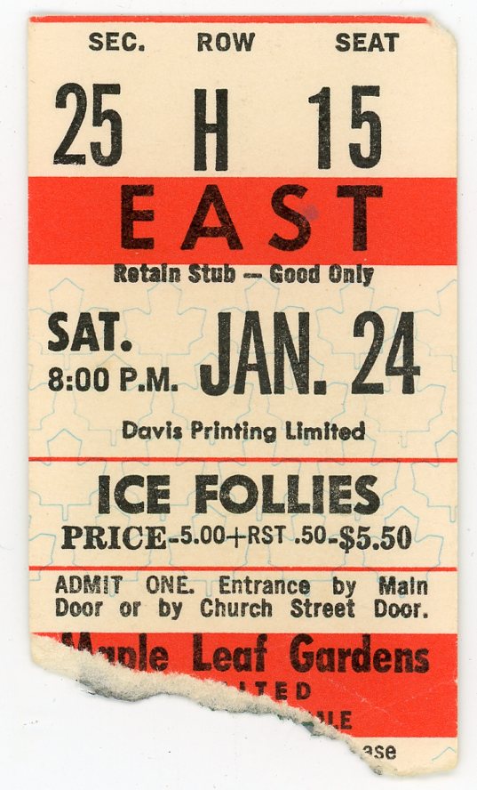 Ice Follies Vintage Show Ticket Maple Leaf Gardens (Toronto) 1980s