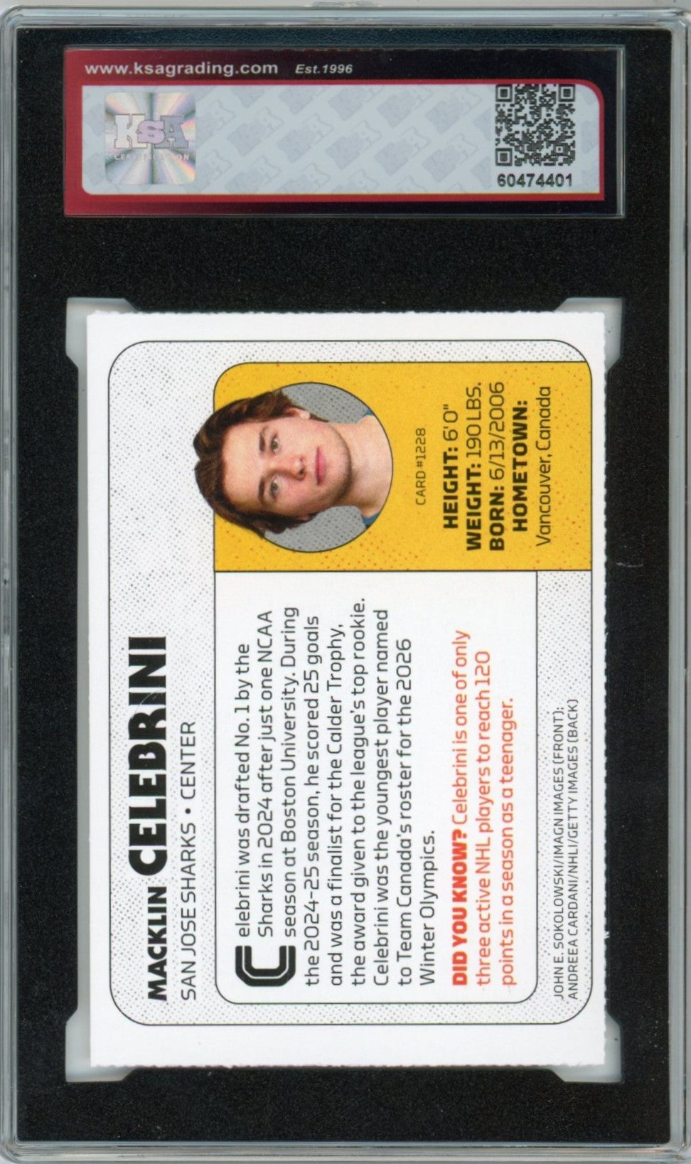 2026 Sports Illustrated Kids #1288 Macklin Celebrini Graded Hockey Card  KSA 9