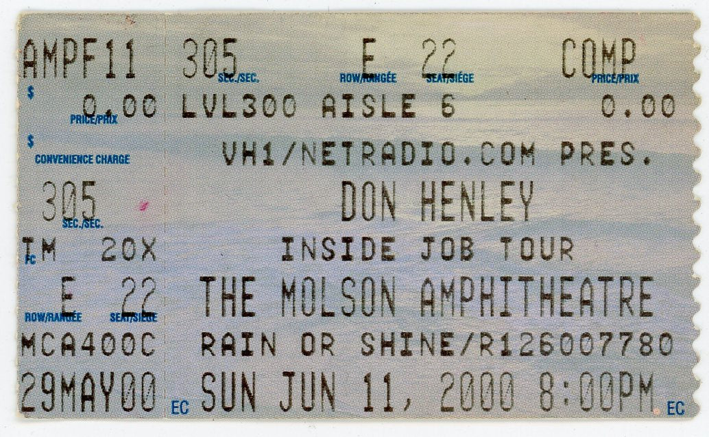 Don Henley Vintage Concert Ticket Molson Amphitheatre (Toronto, 2000)